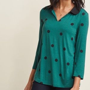 ModCloth Polka Dot Jersey Knit Top with Collar NWT